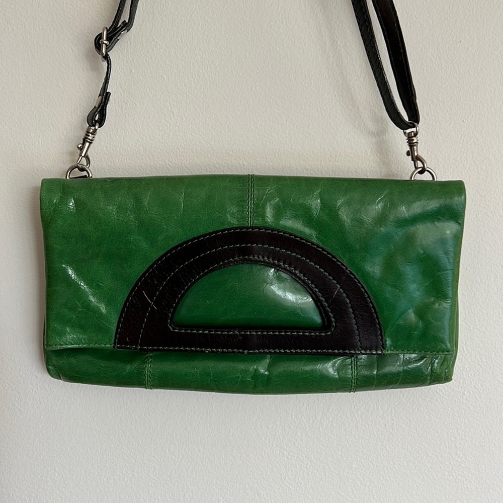 Nino Bossi convertible handbag, green & dark brown